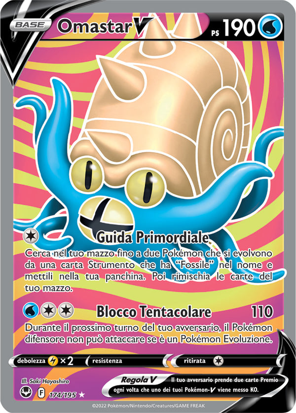 Omastar-V 174/195 Full Art - ITA - Mint - Spada e Scudo - Tempesta Argentata - Carta Pokemon