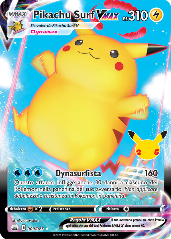 Pikachu Surf-VMAX 009/025 - ITA - Mint - Spada e Scudo - Gran Festa - Carta Pokemon