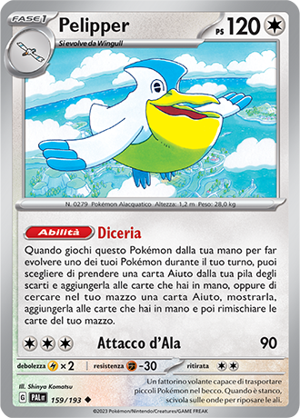 pokemon pelipper card Pelipper 159/193 - ITA - Near Mint - Scarlatto e Violetto