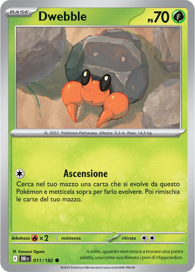 Dwebble 011/182 Reverse Holo - ITA - Near Mint - Scarlatto e Violetto - Rivali Predestinati - Carta Pokemon