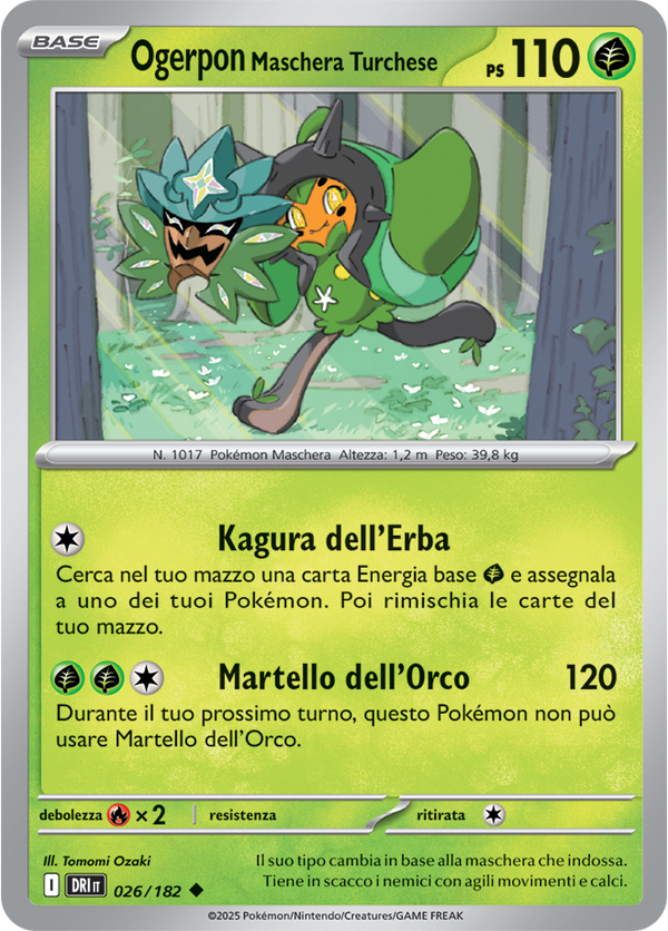 Ogerpon Maschera Turchese 026/182 Reverse Holo - ITA - Near Mint - Scarlatto e Violetto - Rivali Predestinati - Carta Pokemon