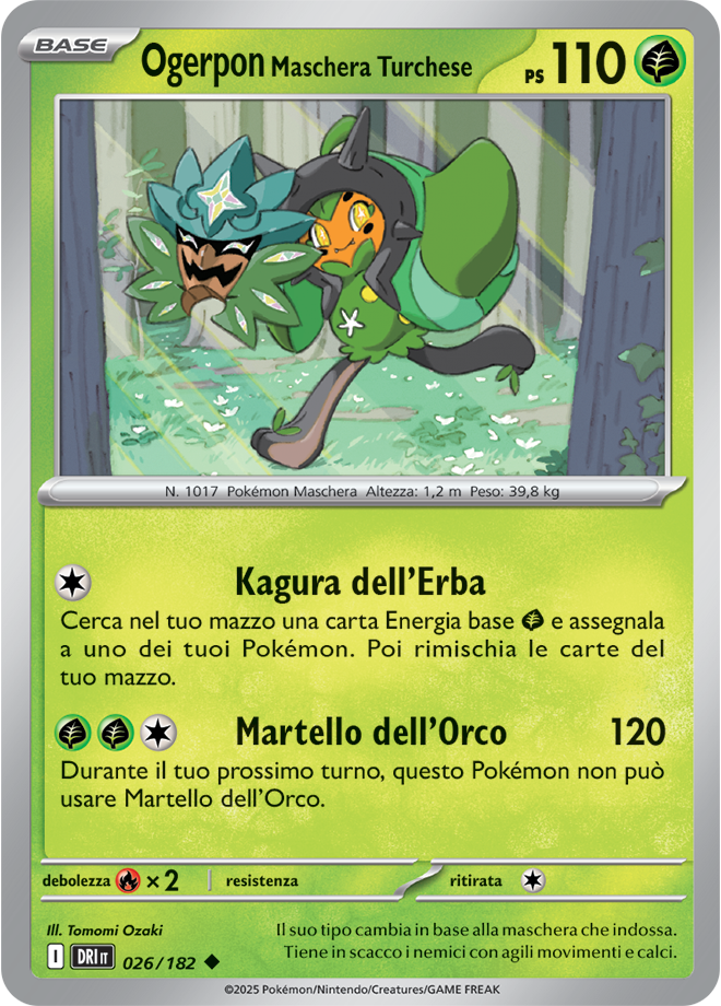 Ogerpon Maschera Turchese 026/182 Reverse Holo - ITA - Near Mint - Scarlatto e Violetto - Rivali Predestinati - Carta Pokemon
