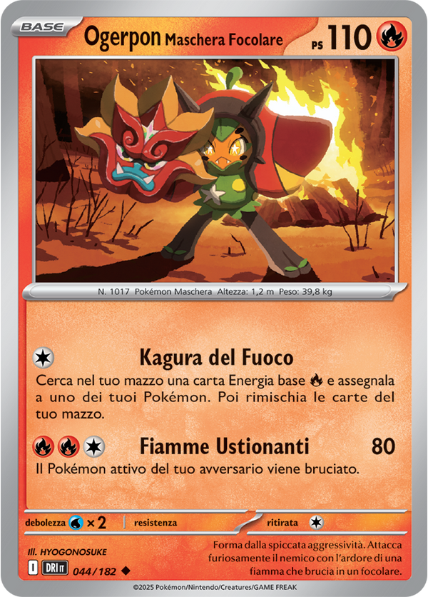 Ogerpon Maschera Focolare 044/182 Reverse Holo - ITA - Near Mint - Scarlatto e Violetto - Rivali Predestinati - Carta Pokemon