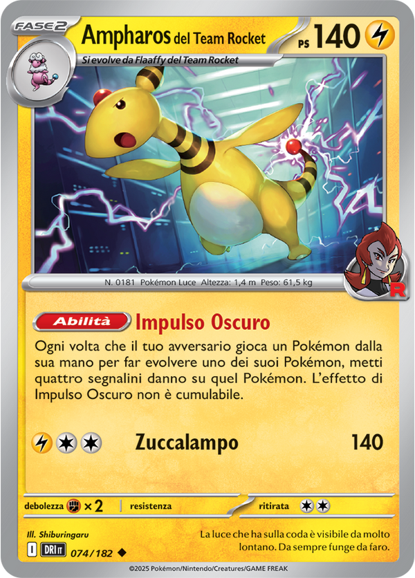 Ampharos del Team Rocket DRI 074/182 - ITA - Near Mint - Scarlatto e Violetto - Rivali Predestinati - Carta Pokemon