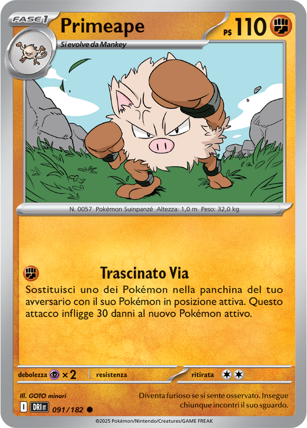 Primeape 091/182 Reverse Holo - ITA - Near Mint - Scarlatto e Violetto - Rivali Predestinati - Carta Pokemon