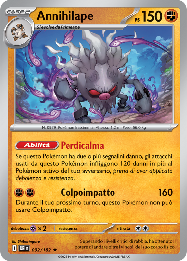 Annihilape 092/182 Holo - ITA - Near Mint - Scarlatto e Violetto - Rivali Predestinati - Carta Pokemon
