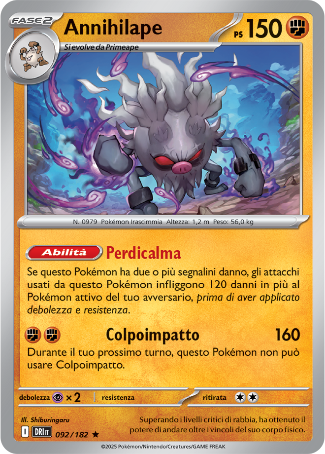 Annihilape 092/182 Holo - ITA - Near Mint - Scarlatto e Violetto - Rivali Predestinati - Carta Pokemon
