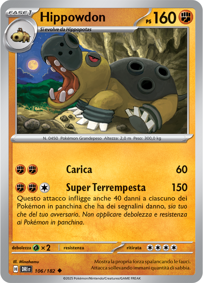Hippowdon DRI 106/182 Reverse Holo - ITA - Near Mint - Scarlatto e Violetto - Rivali Predestinati - Carta Pokemon