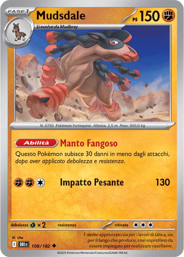Mudsdale 108/182 Reverse Holo - ITA - Near Mint - Scarlatto e Violetto - Rivali Predestinati - Carta Pokemon