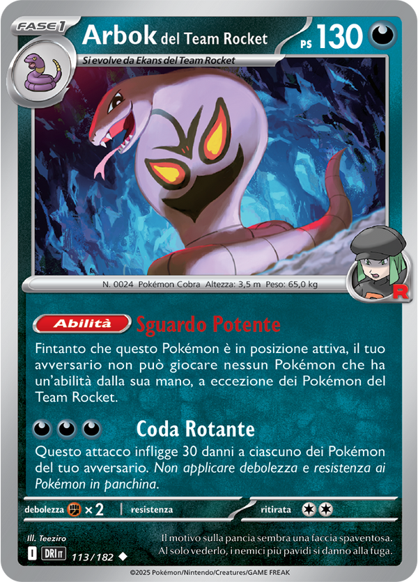 Arbok del Team Rocket DRI 113/182 - ITA - Near Mint - Scarlatto e Violetto - Rivali Predestinati - Carta Pokemon