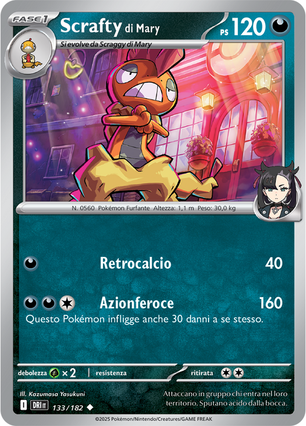 Scrafty di Mary 133/182 - ITA - Near Mint - Scarlatto e Violetto - Rivali Predestinati - Carta Pokemon
