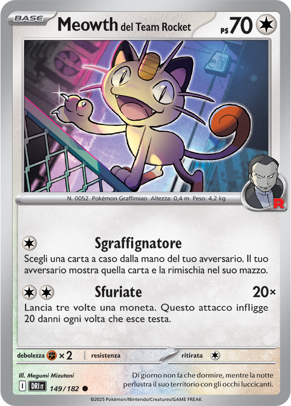 Meowth del Team Rocket 149/182 - ITA - Near Mint - Scarlatto e Violetto - Rivali Predestinati - Carta Pokemon