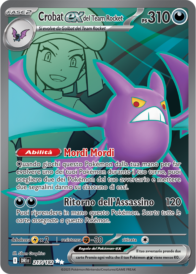 Crobat-ex del Team Rocket DRI 217/182 Full Art - ITA - Near Mint - Scarlatto e Violetto - Rivali Predestinati - Carta Pokemon