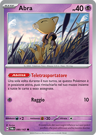 Abra 080/167 Comune - ITA - Near Mint - Scarlatto e Violetto - Crepuscolo Mascherato - Carta Pokemon