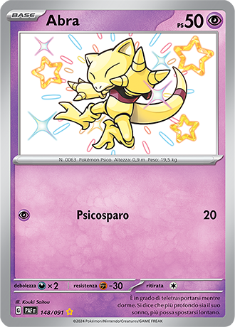 Abra Shiny 148/091 - ITA - Near Mint - Scarlatto e Violetto - Destino di Paldea - Carta Pokemon