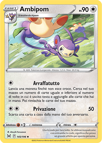 Ambipom 145/196 Reverse Holo - ITA - Near Mint - Spada e Scudo - Origine Perduta - Carta Pokemon