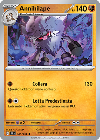 Annihilape 100/191 Reverse Holo - ITA - Near Mint - Scarlatto e Violetto - Scintille Folgoranti - Carta Pokemon