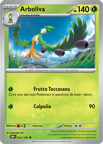 Arboliva 021/197 Reverse Holo - ITA - Near Mint - Scarlatto e Violetto - Ossidiana Infuocata - Carta Pokemon