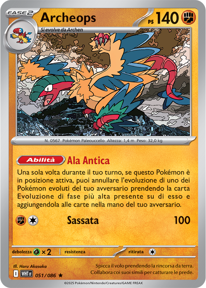 Archeops WHT 051/086 Reverse Holo - ITA - Near Mint - Scarlatto e Violetto - Fuoco Bianco - Carta Pokemon