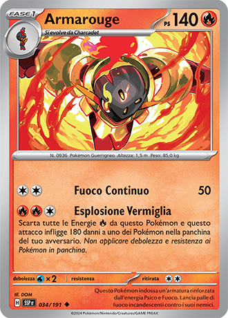Armarouge 034/191 Reverse Holo - ITA - Near Mint - Scarlatto e Violetto - Scintille Folgoranti - Carta Pokemon