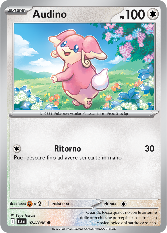 275Audino BLK 074/086 - ITA - Near Mint - Scarlatto e Violetto - Luce Nera - Carta Pokemon