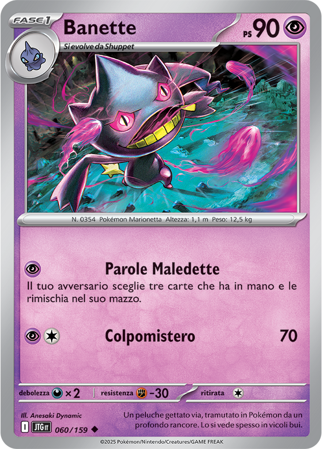 Banette 060/159 Reverse Holo - ITA - Near Mint - Scarlatto e Violetto - Avventure Insieme - Carta Pokemon