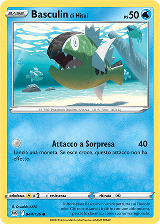 Basculin di Hisui 044/196 Reverse Holo - ITA - Near Mint - Spada e Scudo - Origine Perduta - Carta Pokemon