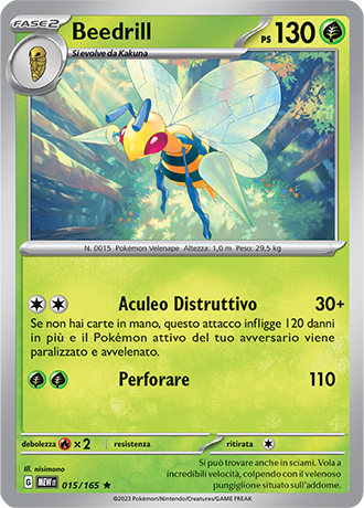 Beedrill 015/165 Holo - ITA - Mint - Scarlatto e Violetto - 151 - Carta Pokemon