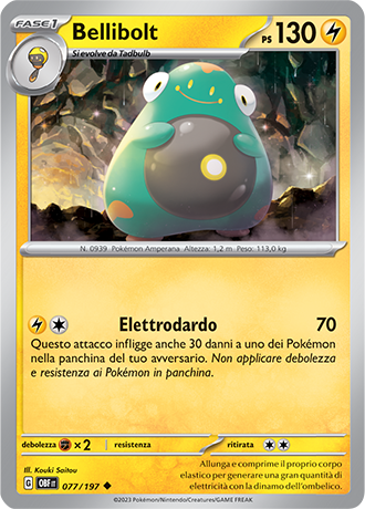 Bellibolt 077/197 Reverse Holo - ITA - Near Mint - Scarlatto e Violetto - Ossidiana Infuocata - Carta Pokemon