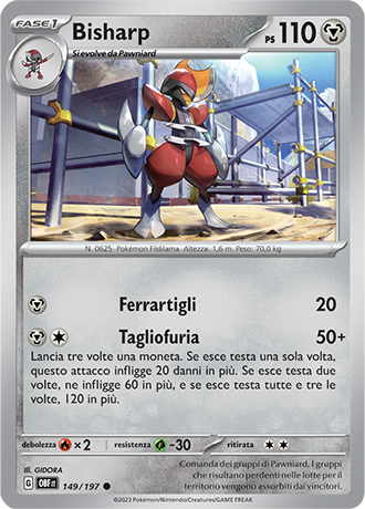 Bisharp 149/197 Reverse Holo - ITA - Near Mint - Scarlatto e Violetto - Ossidiana Infuocata - Carta Pokemon
