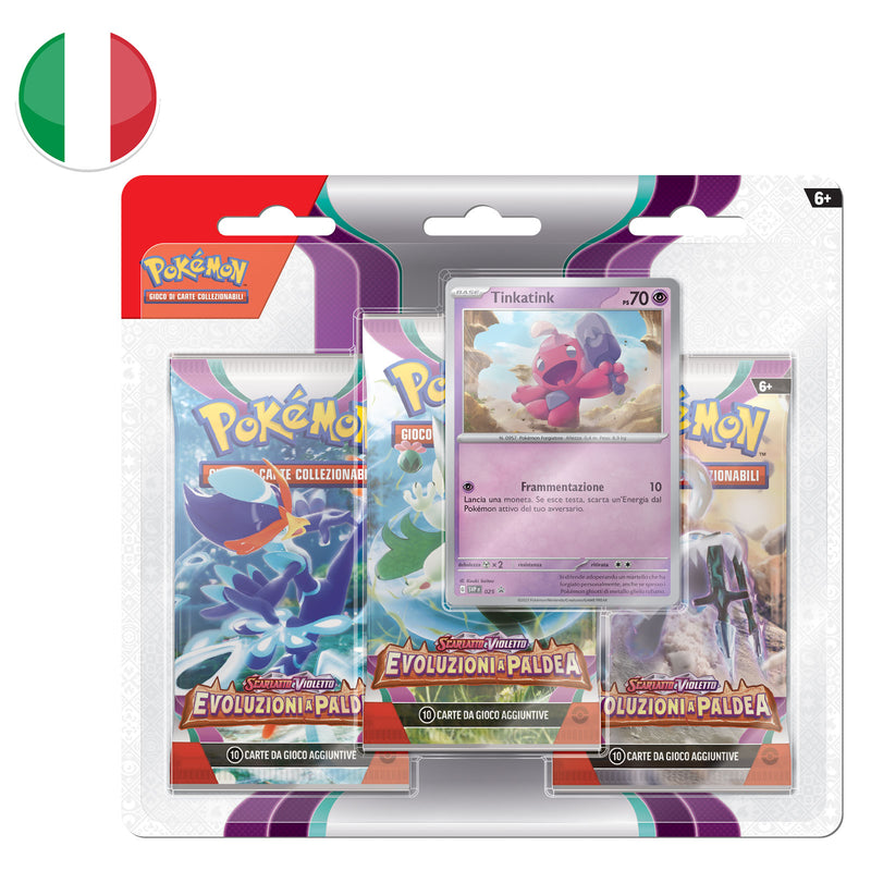 Blister da 3 bustine Scarlatto e Violetto - Evoluzioni a Paldea - Tinkatink - ITA