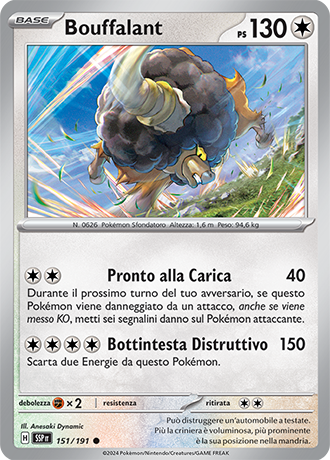 Bouffalant 151/191 Reverse Holo - ITA - Near Mint - Scarlatto e Violetto - Scintille Folgoranti - Carta Pokemon