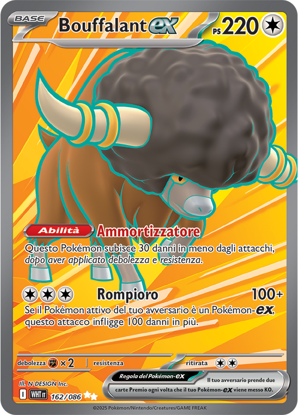 Bouffalant-ex WHT 162/086 Full Art - ITA - Near Mint - Scarlatto e Violetto - Fuoco Bianco - Carta Pokemon