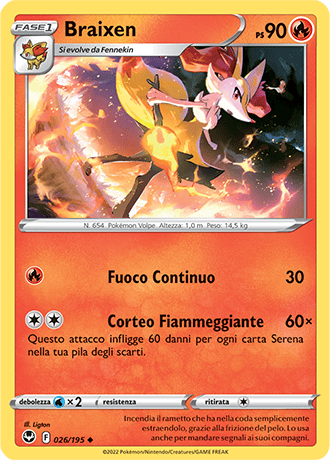 Braixen 026/195 Reverse Holo - ITA - Near Mint - Spada e Scudo - Tempesta Argentata - Carta Pokemon