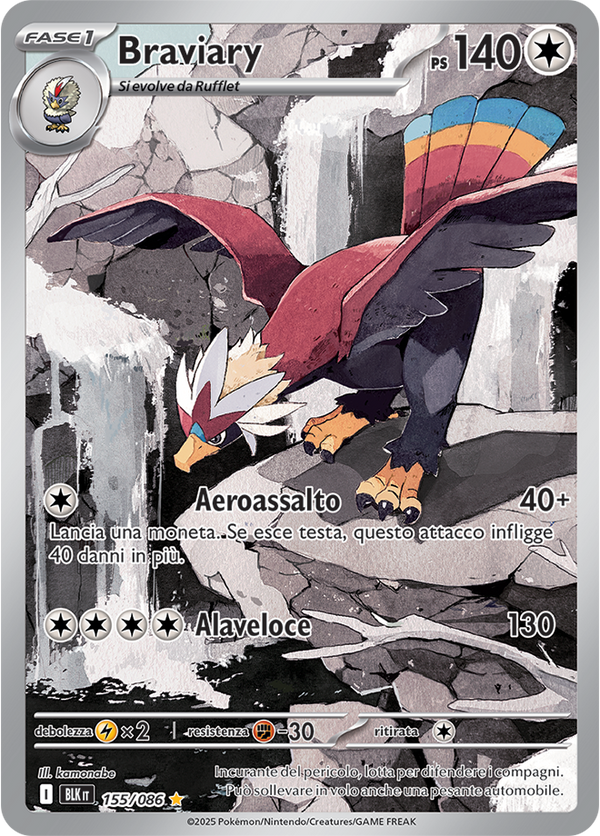 387Braviary BLK 155/086 - ITA - Near Mint - Scarlatto e Violetto - Luce Nera - Carta Pokemon
