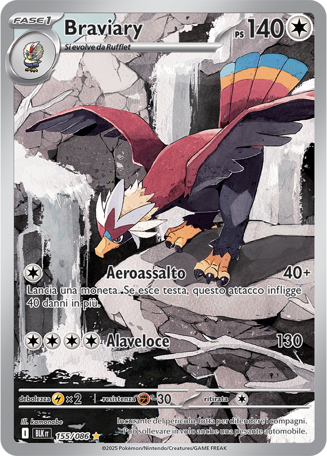387Braviary BLK 155/086 - ITA - Near Mint - Scarlatto e Violetto - Luce Nera - Carta Pokemon