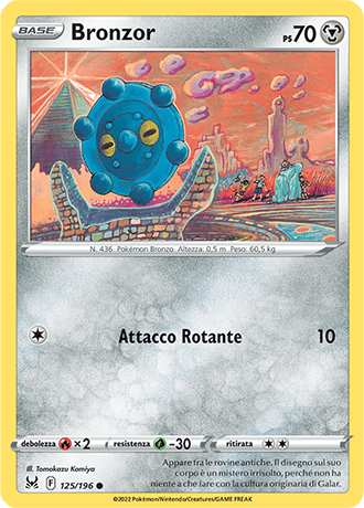 Bronzor 125/196 Reverse Holo - ITA - Near Mint - Spada e Scudo - Origine Perduta - Carta Pokemon