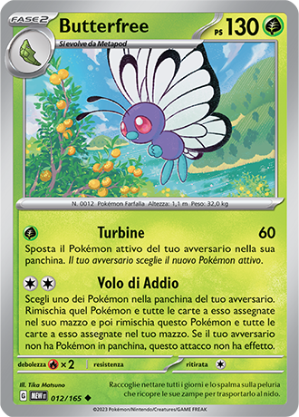 Butterfree 012/165 Reverse Holo - ITA - Mint - Scarlatto e Violetto - 151 - Carta Pokemon