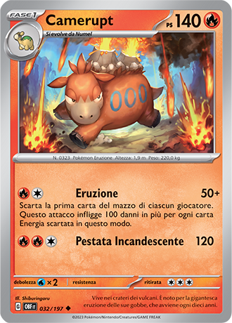 Camerupt 032/197 Reverse Holo - ITA - Near Mint - Scarlatto e Violetto - Ossidiana Infuocata - Carta Pokemon