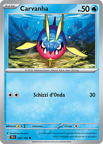Carvanha 042/162 Reverse Holo - ITA - Near Mint - Scarlatto e Violetto - CronoForze - Carta Pokemon
