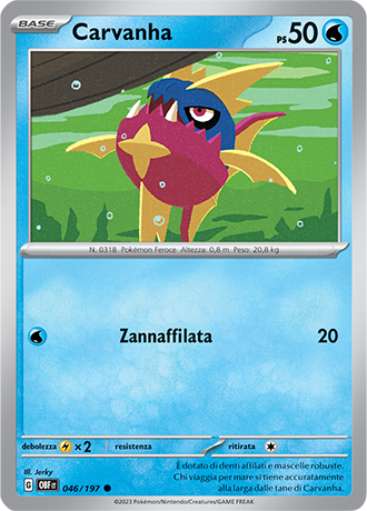 Carvanha 046/197 Reverse Holo - ITA - Near Mint - Scarlatto e Violetto - Ossidiana Infuocata - Carta Pokemon