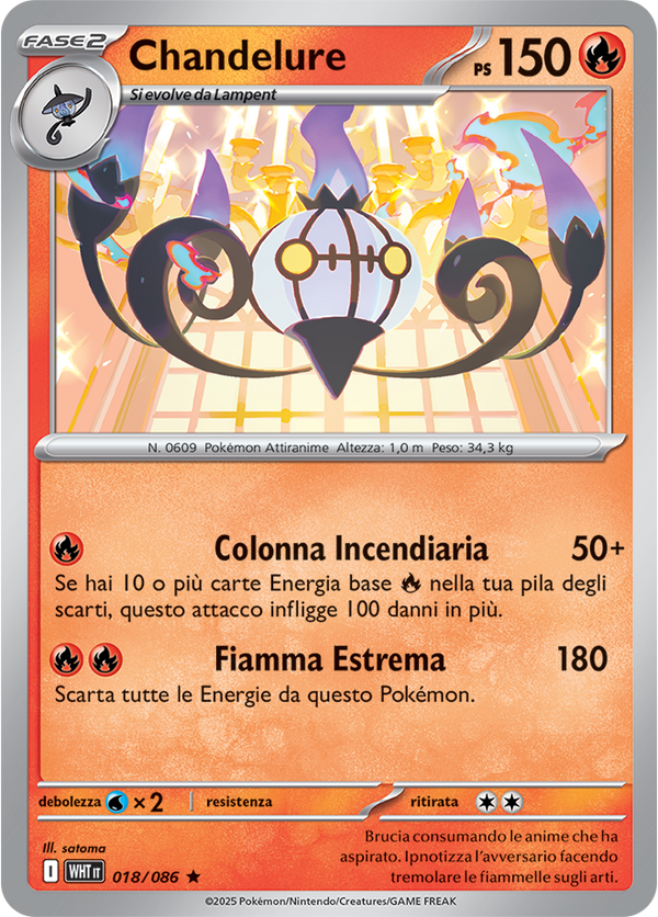 Chandelure WHT 018/086 Holo - ITA - Near Mint - Scarlatto e Violetto - Fuoco Bianco - Carta Pokemon