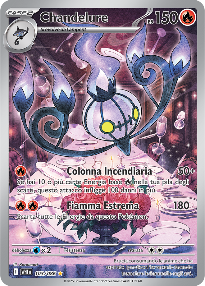 Chandelure WHT 103/086 - ITA - Near Mint - Scarlatto e Violetto - Fuoco Bianco - Carta Pokemon