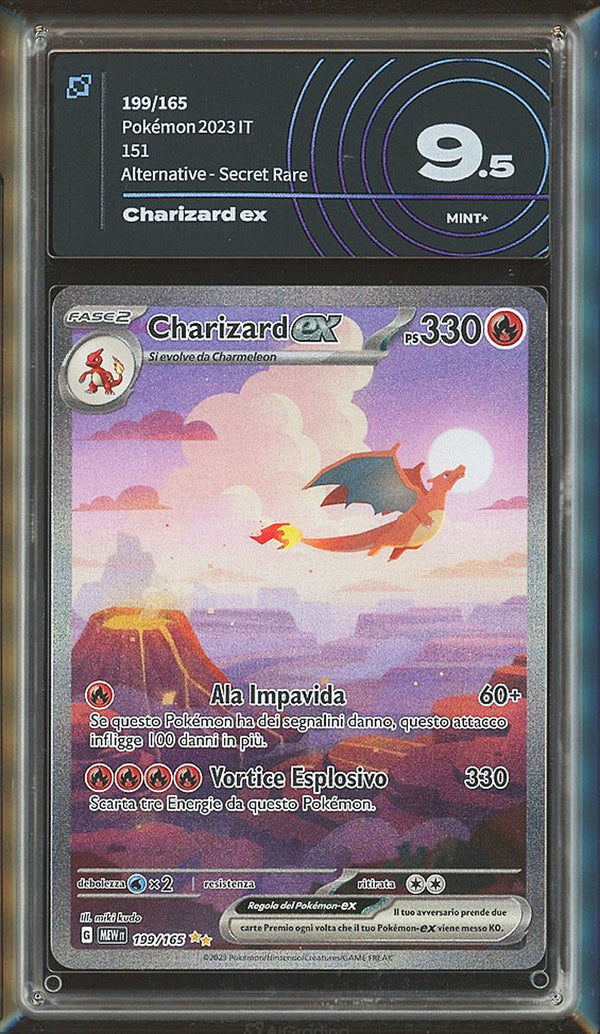 Charizard EX 199/165 Alternative Art - ITA - Mint+ - Gradata AIGRADING 9.5  - Scarlatto e Violetto - 151 - Carta Pokemon