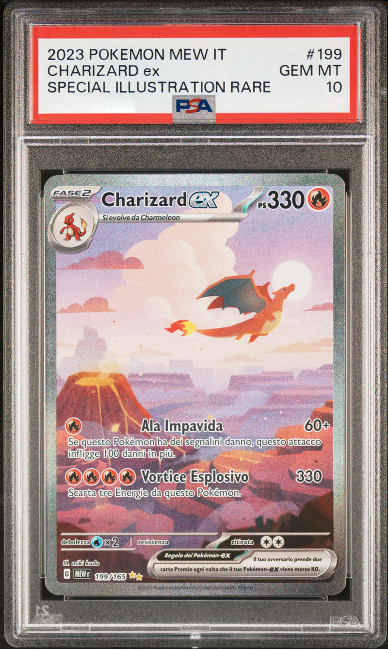 Charizard EX 199/165 Alternative Art - ITA - Near Mint - Gradata PSA 10 - Scarlatto e Violetto - 151 - Carta Pokemon