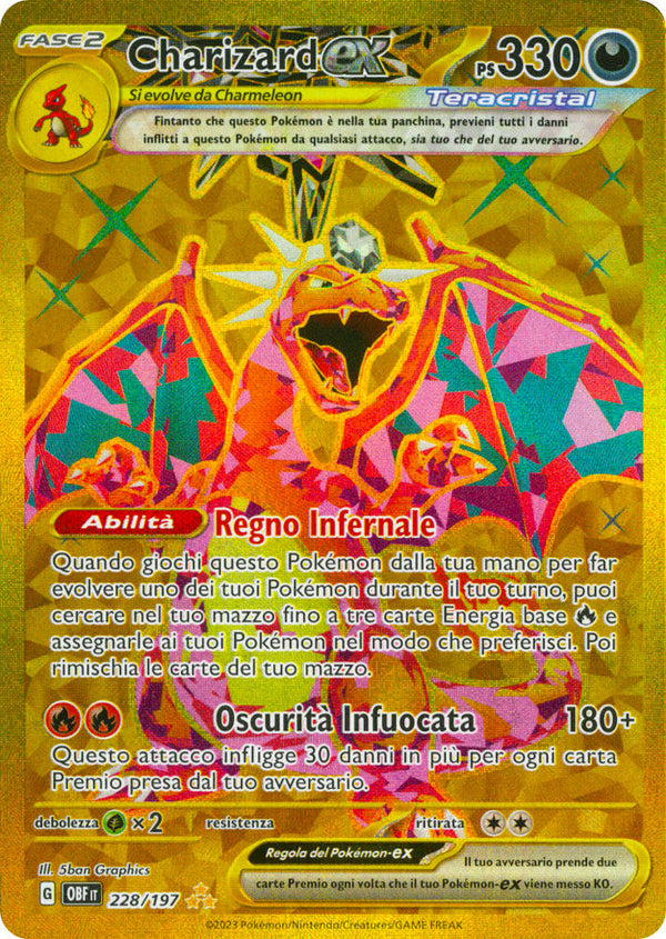 Charizard-ex 228/197 Rara Segreta Oro - ITA - Near Mint - Scarlatto e Violetto - Ossidiana Infuocata - Carta Pokemon