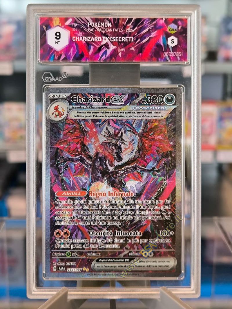 Charizard EX Shiny 234/091 Alternative Art - ITA - Mint - Gradata GRAAD 9 - Scarlatto e Violetto - Destino di Paldea - Carta Pokemon