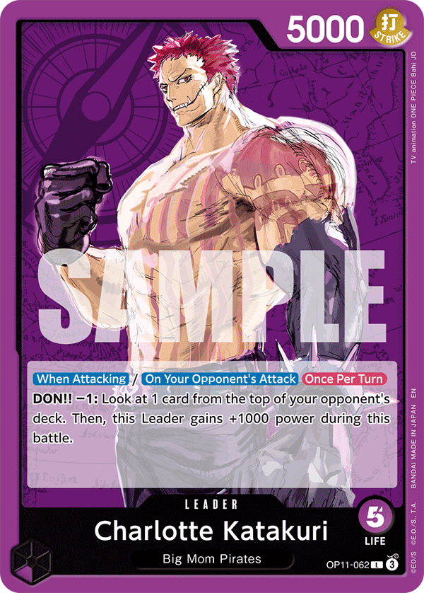 Charlotte Katakuri OP11-062 V1 - Leader Viola Leader - Near Mint - A Fist of Divine Speed - Carta One Piece Card Game