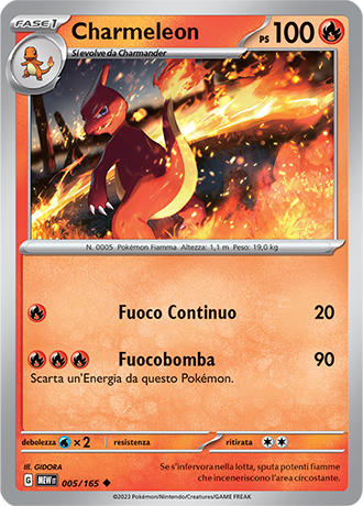 Charmeleon 005/165 - ITA - Near Mint - Scarlatto e Violetto - 151 - Carta Pokemon