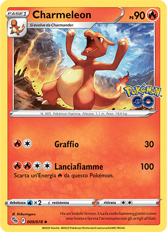 Charmeleon 009/078 - ITA - Near Mint - Spada e Scudo - Pokemon GO - Carta Pokemon